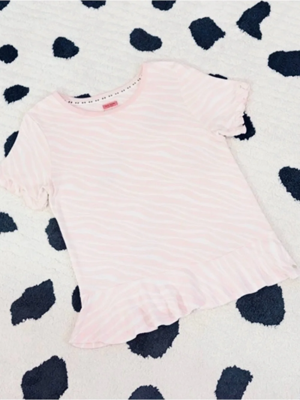 Kate Spade Womens Small Pink Zebra Print Ruffle Coquette Balletcore T Shirt Top